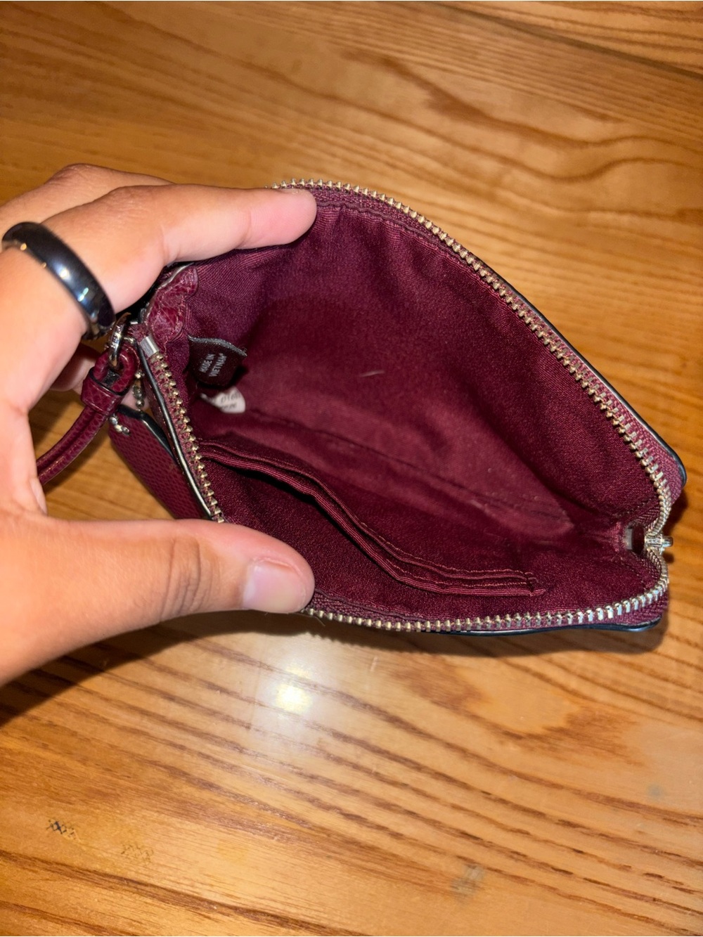 Coach Burgundy Pebbled Leather Wristlet with Gold Logo - Picture 6 of 6